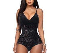 BRABIC Body in pizzo da donna, indumento modellante con effetto contenitivo, top senza maniche, scollo a V, canotta a schiena nuda, tuta modellante, nero, Large