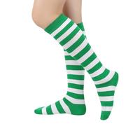 BRABOSTON Calze da donna a tubo lungo a righe calze atletiche Halloween cosplay costumi al ginocchio calze regalo lungo tubo calzini, Verde e bianco., Thin strips