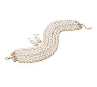 BRABOSTON Collana multistrato di perle e orecchini pendenti vintage imitazione collana girocollo multifilo gioielli perle finte, Misura unica, come descritto, come descritto