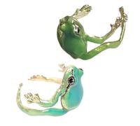 BRABOSTON Confezione da 2 anelli a forma di rana di albero, misura regolabile, per catturare gli occhi, ornamento per le dita, alla moda, per coppie, rane