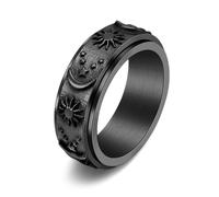 BRABOSTON Pratico rotante per anelli in acciaio Spinner per uomini donne personalizzato incidere luna stella sole acciaio rotante, Black, come descritto, come descritto