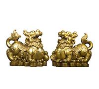 BRABUD Brass Statu Figurine Fatte a Mano in Ottone Pi Yao/Pi Xiu per ricchezza, Set da 2 Pezzi