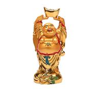BRABUD Statua Feng Shui in resina dorata raffigurante Buddha che ride con lingotto, ricchezza, fortuna, decorazione per casa e ufficio, regalo da collezione, 11,9 cm, TQZDBS014