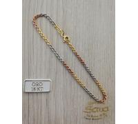Bracciale 2.1 mm fune corda tre colori cm 19 in oro giallo, bianco e rosso 750