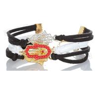 Bracciale a 3 corde nero-bianco-nero Kabbalah Mix pendente Hamsa portafortuna