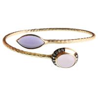 Bracciale A Bangle In Oro Pl. Con Quarzo Rosa, Ametista Viola E Zirconia Cubica