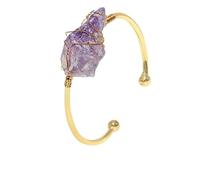 Bracciale a carica con pietra grezza di cristallo di ametista naturale con filo di rame e placcatura galvanica in oro - Design regolabile(Amethyst)