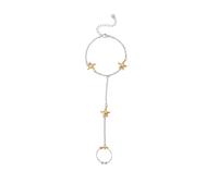 Bracciale a catena per mano con stella marina dorata e anello regolabile a dito per donna in acciaio inossidabile color argento bracciali da polso impilabili gioielli alla moda per l'estate e la spiag