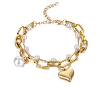 Bracciale a Catena Spessa Cuore di Amore della Perla dell'Annata per Le Donne Braccialetti con ciondoli a Catena in Oro con Grandi Perle Coreane Regalo di Gioielli Pulseras Durable Design