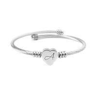 Bracciale a cavo Cuore, lettera A Iniziale del Nome, in acciaio inossidabile 316L, regolabile, donna, Regali per mamma, fidanzata, moglie, figlia