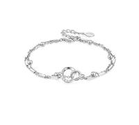 Bracciale a cerchio ad incastro a doppio strato in argento con perline d'argento uniformi su catena da donna, gioielli eleganti da indossare tutti i giorni