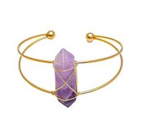 Bracciale a colonna esagonale con doppia punta in cristallo naturale | Gioiello in seta regolabile for donna(Amethyst)