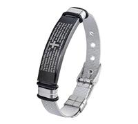 Bracciale A Croce - Bracciale A Croce Con Versetto Biblico Da 23 Cm In Acciaio Inossidabile Da 10 Mm | Gioielli Con Catena Di Preghiera Cristiana, Accessorio Con Versi Della Bibbia Incisi Per Uomo, Re