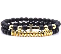 Bracciale a Croce con Perline Elastiche da Uomo, Dorato Attractive Design