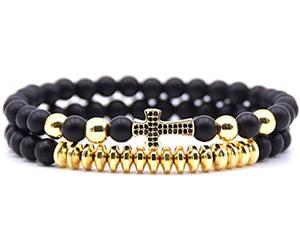 Bracciale a Croce con Perline Elastiche da Uomo, Dorato Attractive Design