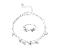 Bracciale A Farfalla A Doppio Strato Da 1 Pezzo E Anello A Farfalla Da 1 Pezzo, Anello Aperto, Braccialetto Regolabile, Braccialetto Elegante, Accessori Di Abbigliamento, Gioielli Da Donna