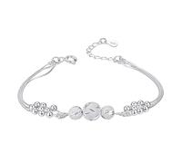 Bracciale a forma di luna, anelli multistrato a tre e tre mondi, per studentesse, ornamenti a mano in perle rotonde intagliate semplici, alla e versatili per la fortuna Petite Homme (Silver, One Size)