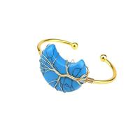 Bracciale a forma di luna in pietra naturale fatto a mano con motivo albero della fortuna - Stile unico e avvolgente(Turquoise)