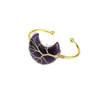 Bracciale a forma di luna in pietra naturale fatto a mano con motivo albero della fortuna - Stile unico e avvolgente(Amethyst)