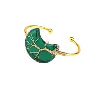 Bracciale a forma di luna in pietra naturale fatto a mano con motivo albero della fortuna - Stile unico e avvolgente(Malachite)