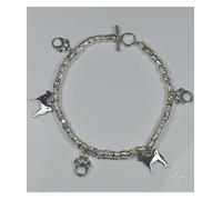 Bracciale a intercalari in argento, con sagome pendenti di orme traforate e cani