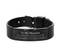 Bracciale a maglie di squalo nero per mamma - benedizioni e amore inciso - Regali unici per la festa della mamma - Gioielli unici per mamma, Natale, compleanno, zinco piccolo e argento, zirconia