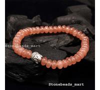 Bracciale A+ Peach Moonstone Quartz 8-9MM Mediazione Buddha Stretch Gemstone 7"