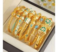 Bracciale a polsino aperto Dubai Fashion placcato oro 21K, bracciale turchese da sposa arabo per matrimonio, gioiello vintage in oro per donne del Medio Oriente e della Nigeria, per feste L,M,H,A,B,C,