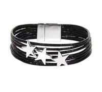 Bracciale a stella a cinque punti PU Multiteyer Wraped Star Bracciale (Nero)