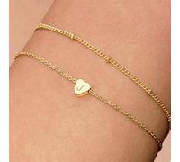 Bracciale a strati in acciaio inossidabile a forma di cuore con lettera, doppio strato, 26 lettere L,M,S,H,A,T,O,X,B,C,D,E,F,G,I,J,K,N,P,Q,R,U,V,W,Y,ZAcciaio inossidabile
