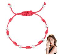 Bracciale a stringa rossa, bracciali rossi per donne, bracciale a corda tessuta semplice con 8 perle e nodo regolabile per protezione, malocchio e buona fortuna