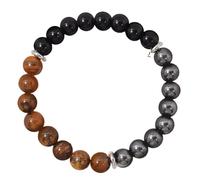 Bracciale a tripla protezione: occhio di tigre, ossidiana nera, cristalli protezione rotondi da 8 mm ematite (braccialetto elasticizzato con pietre preziose)