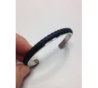 BRACCIALE ACCIAIO INOSSIDABILE RIGIDO CON CUOIO NERO INTRECCIATO (SSB0168)