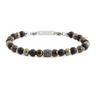Bracciale agata nera, pirite, sfere di legno e occhio di tigre