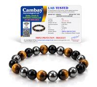 Bracciale al quarzo dorato con cristallo occhio di tigre, ematite e ossidiana nera, per uomini e donne, protezione contro il malocchio, certificato di autenticità, misura 8 mm