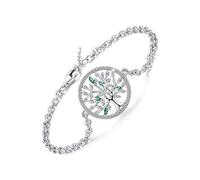 Bracciale Albero della vita da donna, Bracciale in argento sterling Catena con zirconi ＆ Smeraldo, Bracciale albero a maglie regolabili Regalo gioielli per donna （Con astuccio per gioielli Box）