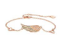 Bracciale ali d'angelo 925 Argento Donna, Oro Rosa Zirconia braccialetto portafortuna regolabile Delicato ali d'angelo Cuore Amore Bracciali Regali per Ragazze Donne Comunione Battesimo Compleanno