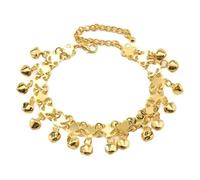 Bracciale alla caviglia Jingle Bell Bohemian donna catena a piedi nudi regolabile con campanelle con nappine dorate all'oro, perline vintage stile indiano Gitano, gioiello da spiaggia elegante per