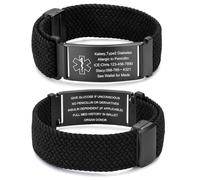 Bracciale Allerta Medico Personalizzabile Uomo Donna Bracciale ID Medico Nylon Inciso Testo Braccialetto per Emergenza Sport Sonno Regalo per Mamma Papà Nonno Nonna (nero)