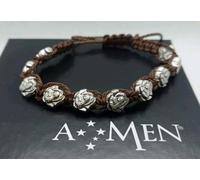BRACCIALE AMEN MEDAGLIETTE IMMAGINI SACRE CORDA INTRECCIATA MARRONE,REGOLABILE
