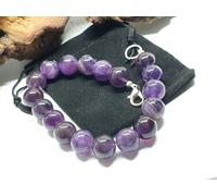 Bracciale ametista pietra preziosa naturale 10 mm con perline chiusura 8''...