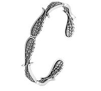 Bracciale angelo, bracciale in argento stile vintage con ali d'angelo da 2,28 pollici per uomo, gioielli con ciondolo unico per regalo di compleanno, cinturino in lega placcato argento a lunga durata