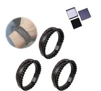 Bracciale ansia calmante preliminare, sollievo dallo stress braccialetto di pietra vulcanica naturale, perle intrecciate in pelle multistrato per uomini, con fibbia in acciaio (3pcs)