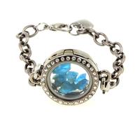 Bracciale Apatite Blu Neon Grezzo Modello Medaglione 25 Mm. Colore Nero.