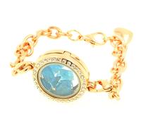 Bracciale Apatite Blu Neon Grezzo Modello Medaglione 25 Mm. Colore Oro Rosa.