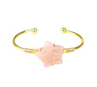 Bracciale aperto a forma di stella a cinque punte in pietra naturale di agata multicolore, a carica manuale, for donne e uomini(Rose Quartz)