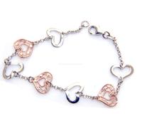 bracciale argento 925 2 colori cuori aperti incisi al laser cuoricini rosè donna