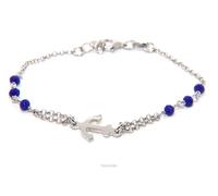 Bracciale argento 925 ancora marina cristallo blu lavorazione rosario regolabile