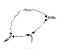 bracciale argento 925 ciondoli foglia cristallo nero tipo rosario donna charme