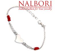 bracciale argento 925 cuore ciondolo cristallo rosso regolabile regalo donna